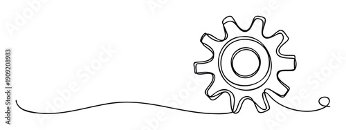 Continuous line drawing of a simple gear or cogwheel, symbolizing connection, teamwork, or problemsolving, ideal for business presentations, technology articles or educational materials