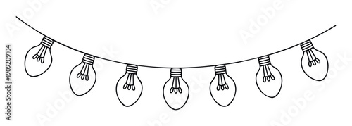 Hand drawn light bulb garland string lights creating a festive atmosphere for party decorations, holiday events, and seasonal celebrations