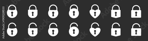 Lock and unlock icon collection with padlock symbols for cybersecurity and account protection