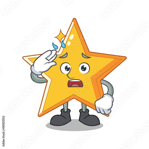 Sick cartoon star character with fever in a white background with copy space