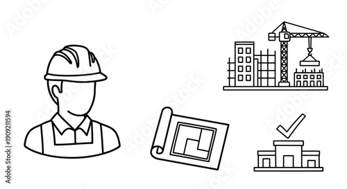 Construction worker with hardhat and building plans