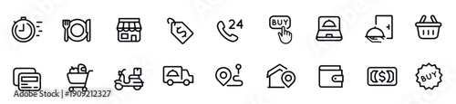  food delivery line icons