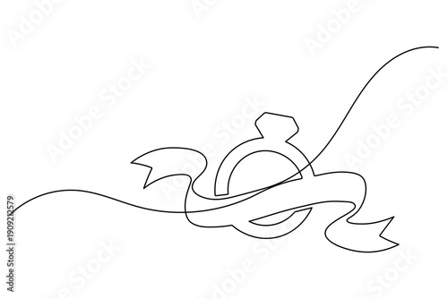 Diamond ring ribbon continuous one line drawing engagement minimalist vector isolated
