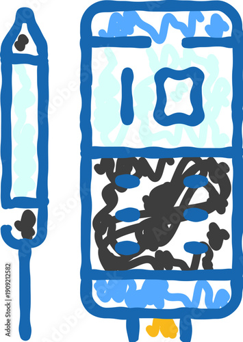 Medical device doodle providing a visual representation of a glucometer and lancet, symbolizing blood sugar monitoring and health control for diabetes patients