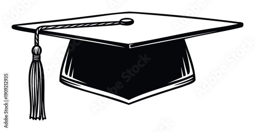 Black graduation cap with a prominent tassel symbolizing academic achievement, educational success, and significant life milestones for use in university promotions, event invitations, and