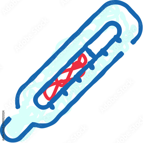 Digital thermometer with red high temperature indicator, depicting fever and illness for healthcare, diagnostics, monitoring body temperature, flu, infection, clinic and patient care