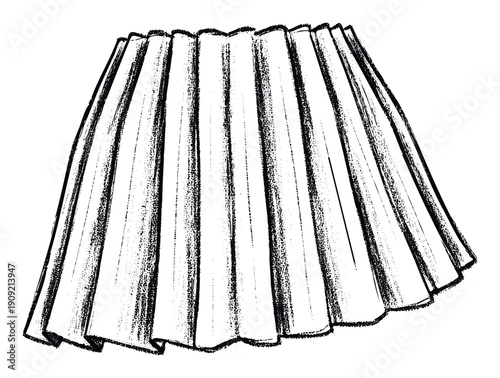 A black and white pleated skirt graphic provides a classic visual for apparel design catalogs, clothing store signage, or personal style blog posts.