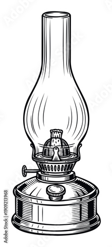 Classic antique kerosene lamp for illumination and vintage decoration to evoke historical ambiance in educational materials or home decor concepts