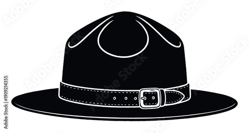 Classic black and white campaign hat featuring an iconic buckled strap, perfect for symbolizing law enforcement, scouting, or adventurous outdoor activities in various graphic applications.
