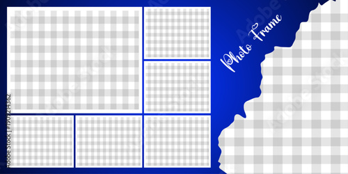 Stylish Royal Blue Photo Collage Template Featuring a Large Distressed Edge Section and Varied Grid Sizes for Professional Branding and Marketing