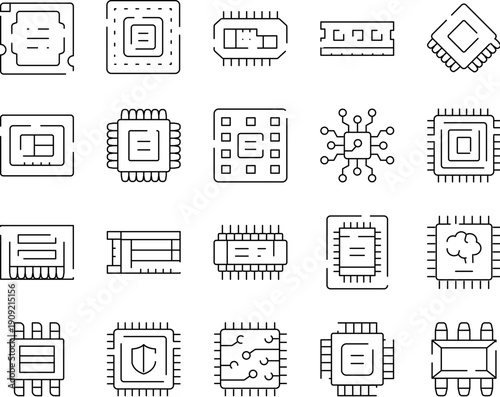 Various microchips, processors, and electronic circuit boards representing essential hardware components for modern technology, computing, and artificial intelligence innovation