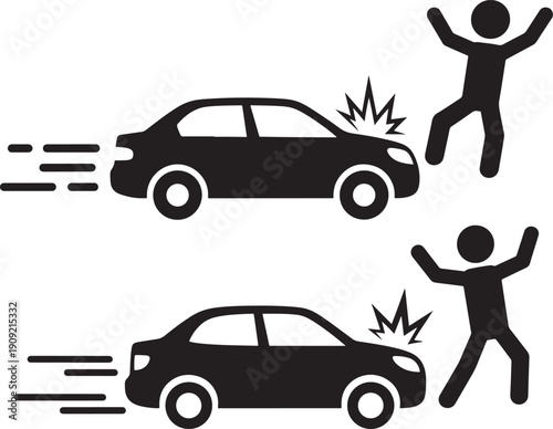 Silhouette of car accident and pedestrian hit by car