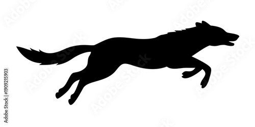 Leaping Wolf Predator Silhouette in Running Motion Action Pose