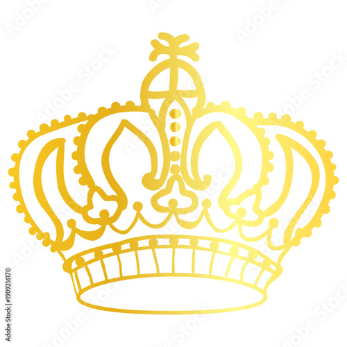 Striking golden royal crown icon silhouette design element representing majesty sovereignty and supreme power ideal for luxury branding or regal illustrations on a clean white background