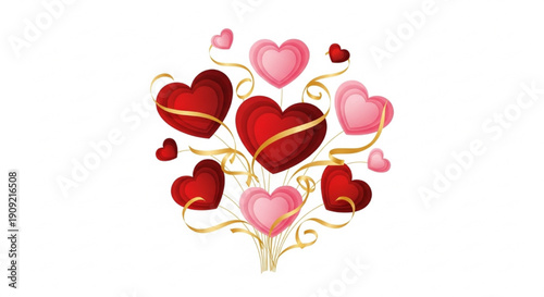 Classic Heart Bouquet with Ribbon Vector Illustration