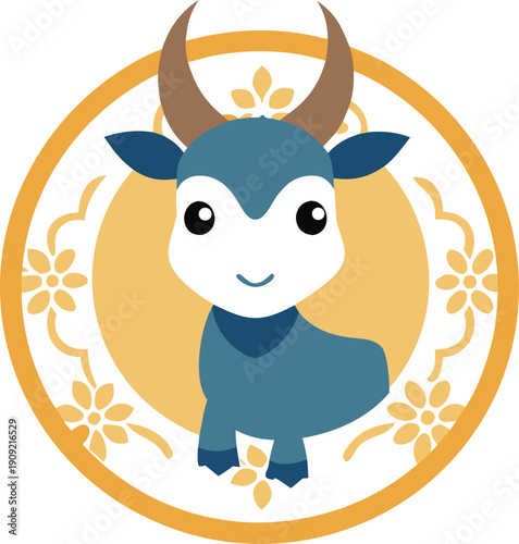 Cartoon goat with horns and scarf isolated on transparent background, Vector, illustration