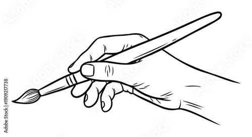 Creative hand holding a painting brush ready to express ideas on canvas or paper, perfect for workshops, hobby blogs, and educational materials.