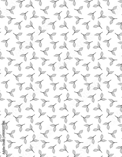 Seamless Black White Floral Pattern | Line Art Leaves Fabric Print | Modern Wallpaper Floral Design for Surface Pattern, Textile, Home Decor, Minimalist Botanical Background