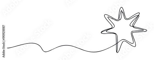 Minimalist flowing black line drawing forming an energetic star shape, perfect for modern branding, marketing, presentations, and engaging graphic overlays.