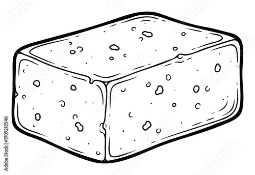 Graphic representation of a textured rectangular food block with distinct surface holes, ideal for cooking blogs, restaurant menus, product packaging, or dietary content.