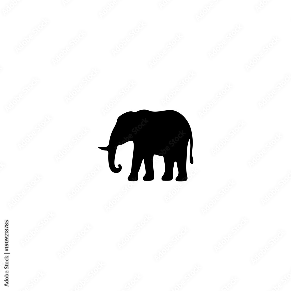 Fototapeta premium Elephant Silhouette Side View Isolated on White Background - Vector Illustration