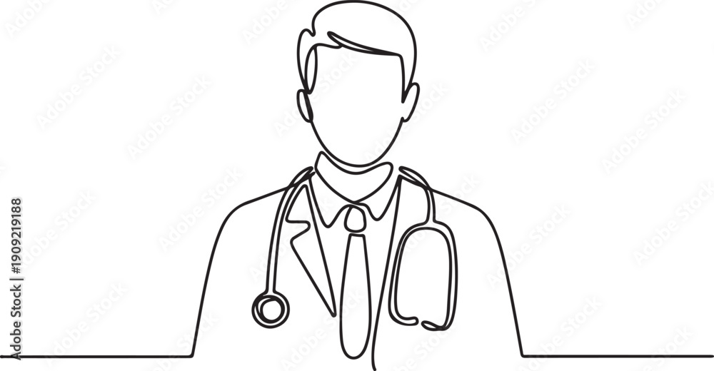 Fototapeta premium vector illustration of a doctor simple continuous one line drawing.one line icon illustration with white background