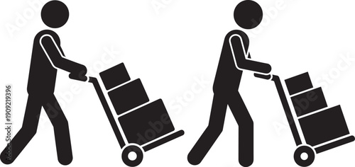 Silhouette illustration of mover pushing a cart