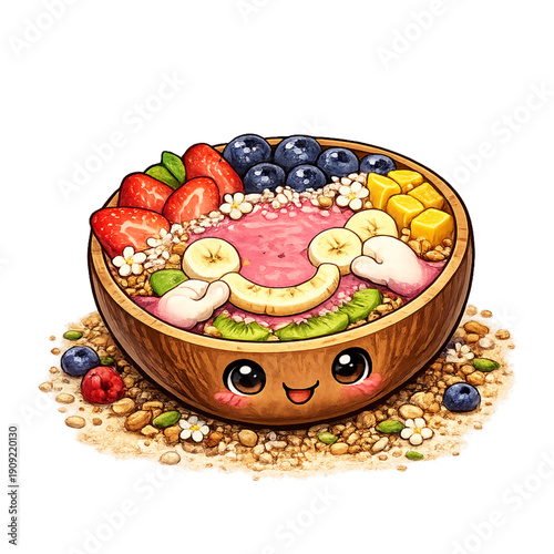 Cheerful smoothie bowl with fruity smile