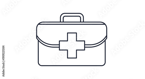 Doctor's Bag or Medical Briefcase Outline Icon for Professional Healthcare Visits on an Isolated White Background.