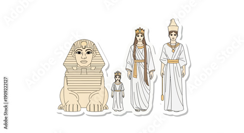 Ancient Egyptian Figures and Monuments Pharaohs, Sphinx, and Royalty Illustration