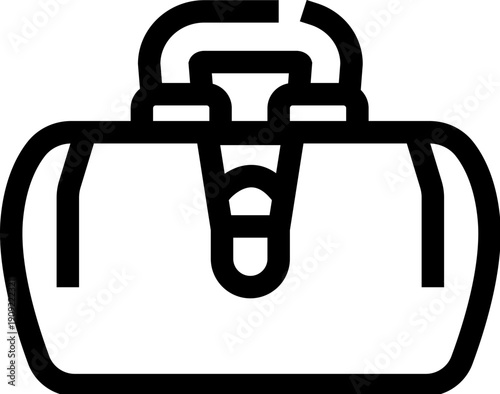 Duffle bag icon featuring a handle and ample storage, symbolizing travel, vacation, business trips, and transporting personal belongings in minimalist line art
