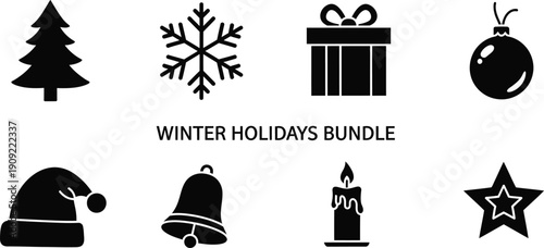 Winter holidays icon set christmas symbols and signs