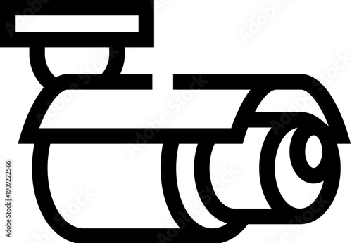 Surveillance camera icon in a linear style representing monitoring, security, observation, and safety systems for home, office, or public spaces, ensuring protection
