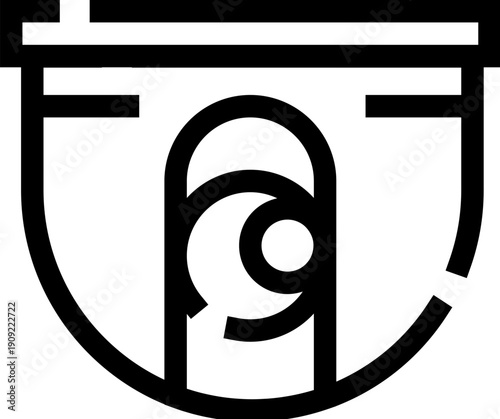 Security camera dome icon representing cctv surveillance, monitoring and protection for private and public spaces, smart security systems, video recording and real time safety detection