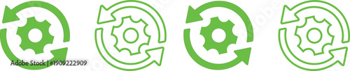 Green Gear Icons Showing Circular Process Flow