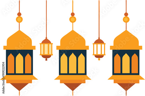 Four hanging moroccan lanterns isolated on transparent background, Vector, illustration