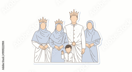 Happy Family with Crowns on a White Background - Cultural Illustration