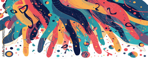 Colorful abstract design, vibrant, captivating, shapes, lines, colors, bold hues, intricate patterns, fluid forms, art, paintings, digital art, textiles