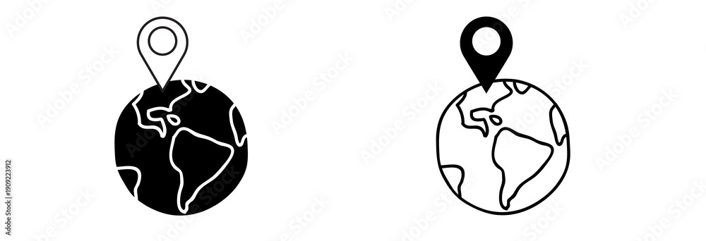 Obraz premium Earth vector illustration with map pointer, location pointer on earth,