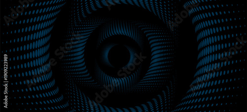 3D blue techno background. Big data visualization on dark space with dotted lines shape effect decoration. Modern graphic design element dots circle style concept for flyer, card, or brochure cover
