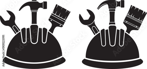 Two construction equipment silhouette tool set