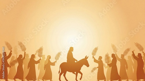 Jesus Christs Triumphal Entry into Jerusalem on Palm Sunday, with Cheering Crowds.