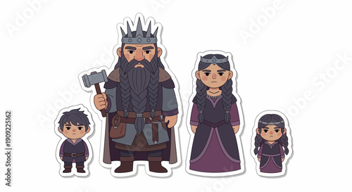 Cute Dwarven Family Characters Illustration In A Cartoon Style Design