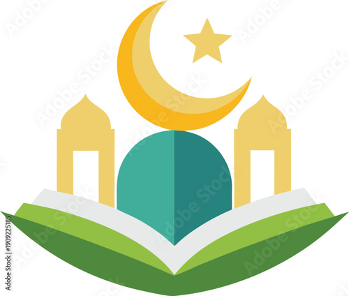 Islamic symbols on open book isolated on transparent background, Vector, illustration