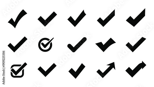 A collection of various check marks and symbols in a grid layout. isolated on white background, Vector