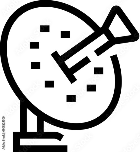 Satellite dish icon representing modern telecommunications, broadcasting, and global data transmission, symbolizing connectivity for internet, television, and radio services