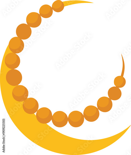 Orange beads on yellow crescent isolated on transparent background, Vector, illustration