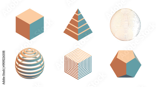 Geometric Shapes in Modern Minimalist Style with Pastel Colors and Clean Lighting on White Background for Graphic Design