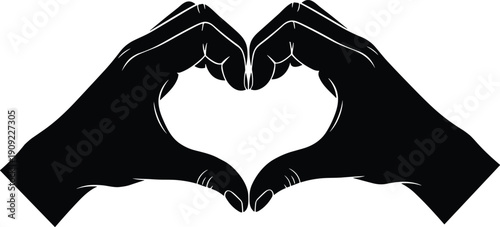 Hand gesture heart shape silhouette illustration formed by two hands symbolizing love care support unity isolated on white background concept design