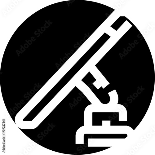 Space station module icon showing docking activity, representing connection, research, and collaborative efforts in global space exploration within a circular frame on a black background